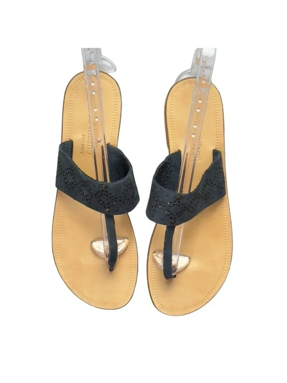 SOPHIA MILANO Women's Shoes Gray Flat Slides Perforated Leather Thongs Size 7.5M